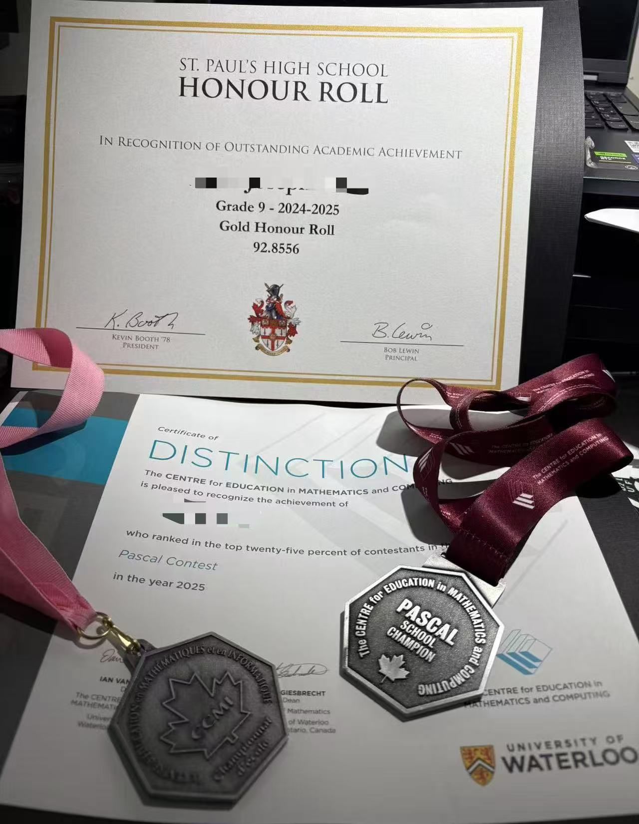 St. Paul's High School honour roll and a 2025 Pascal Contest distinction
