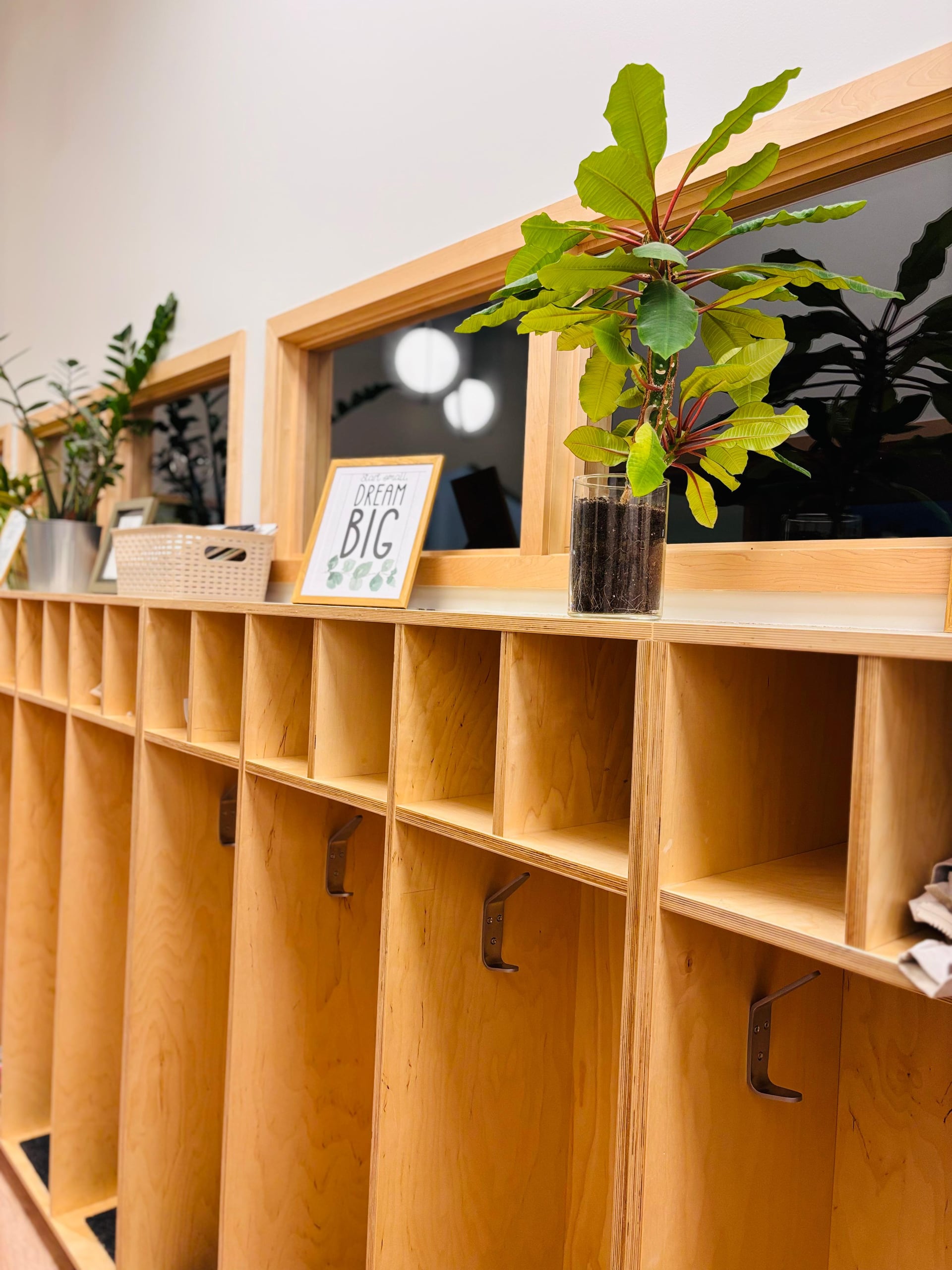 A cubby for every child, light above