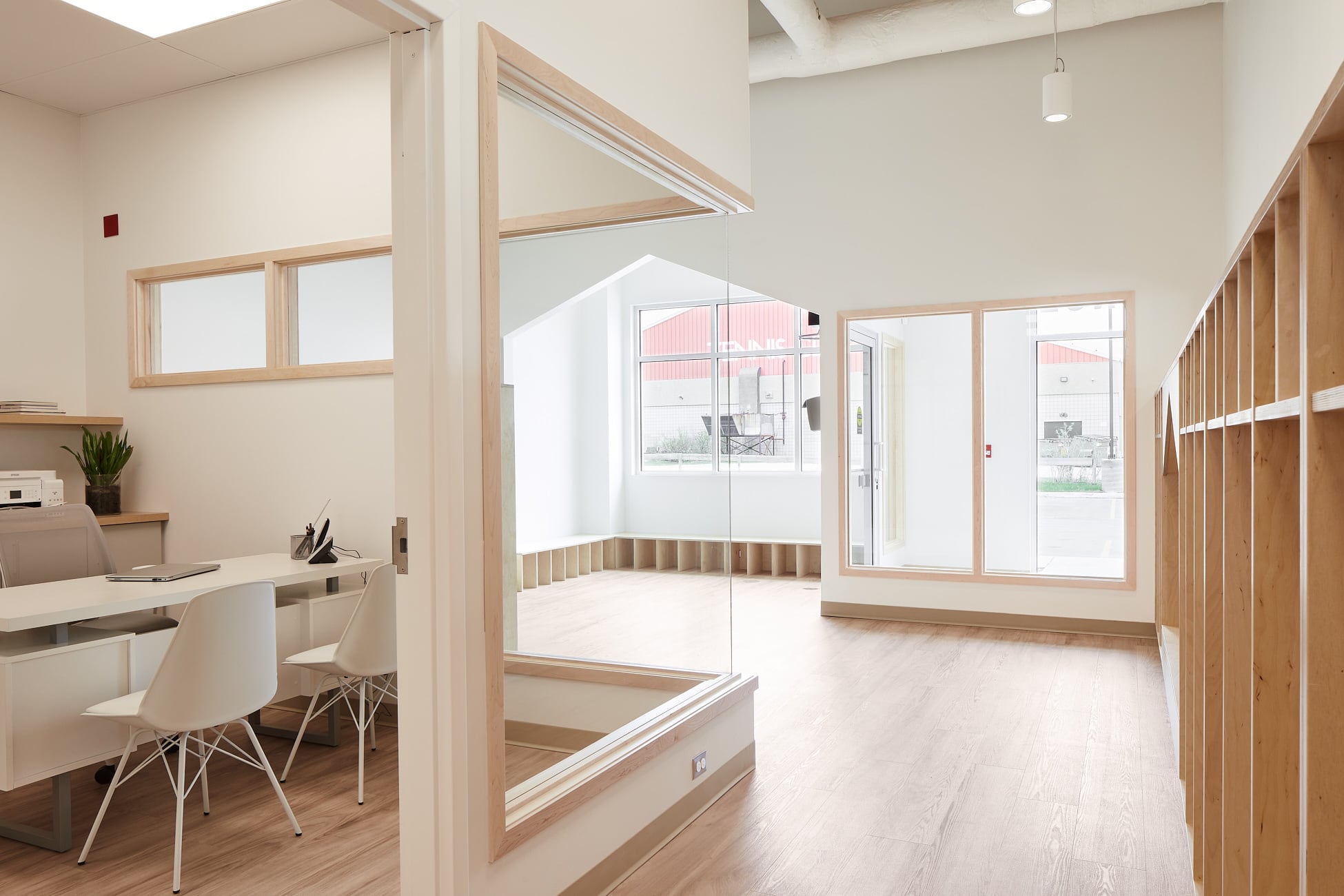 The office, open to the hallway