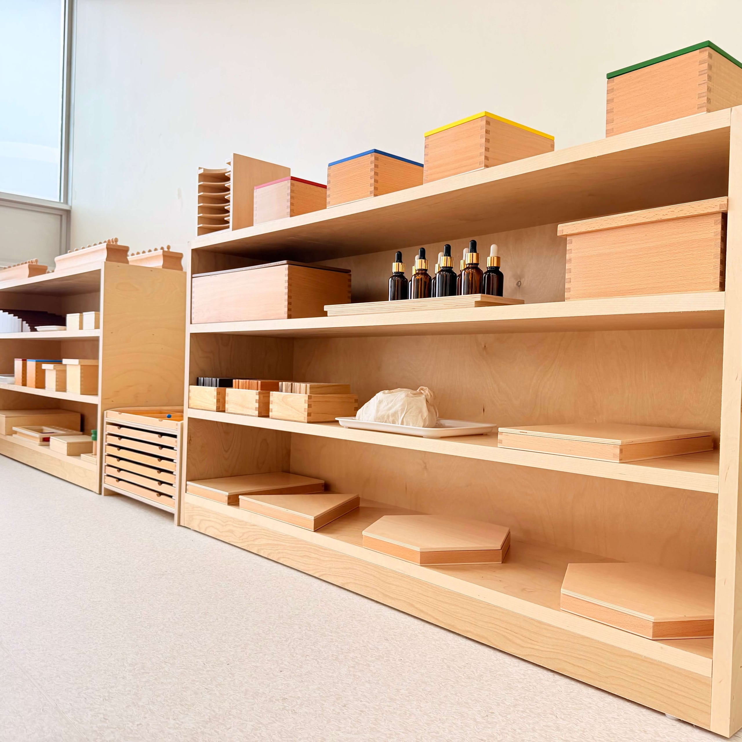 A shelf of sensorial materials