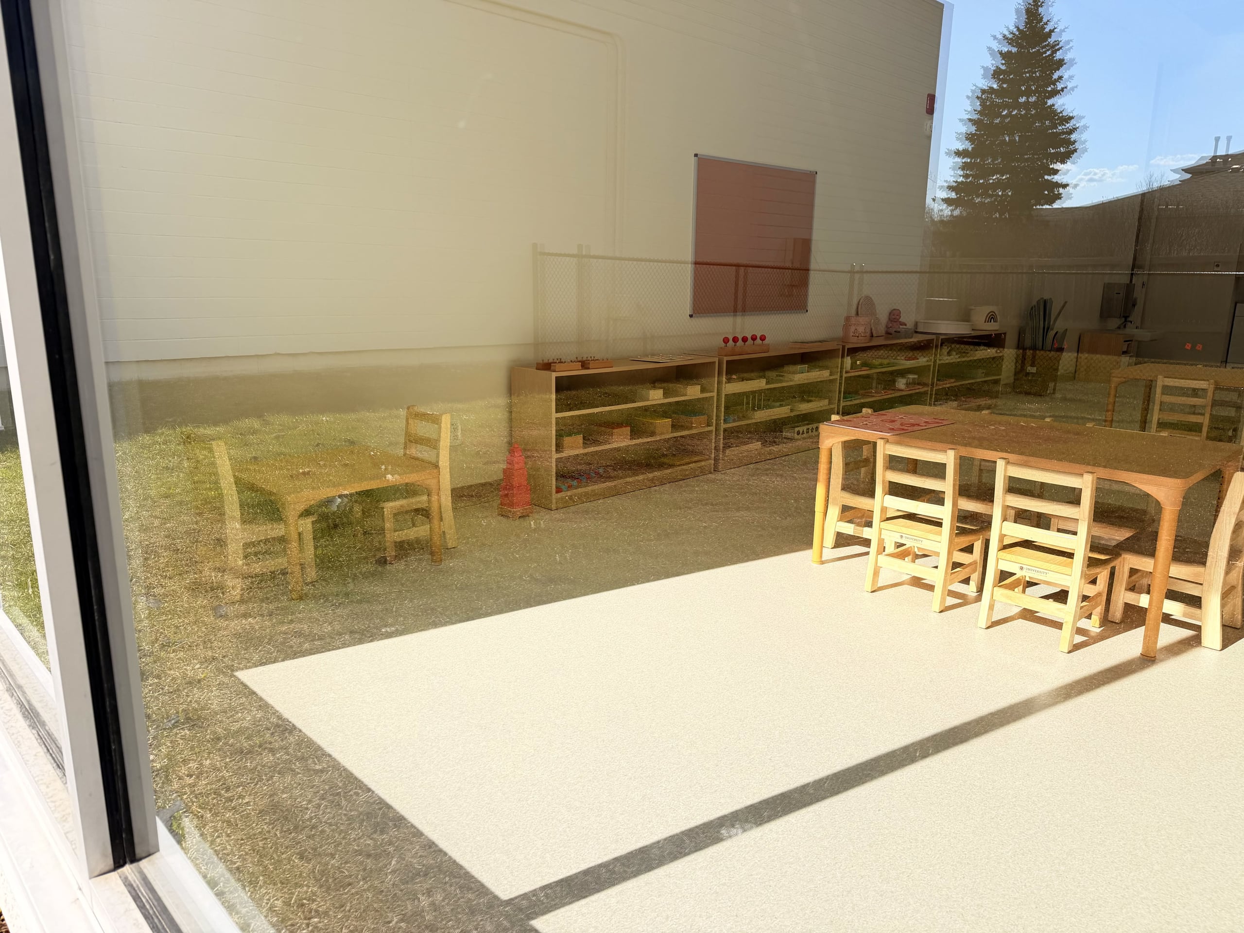 The classroom, glimpsed from outside